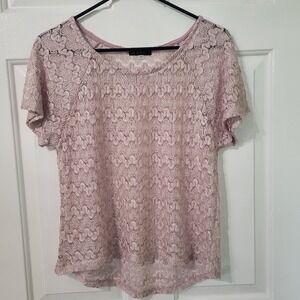 SOY Blush Pink Floral Lace Top Womens M Sheer Romantic Boho Cottagecore Fairy